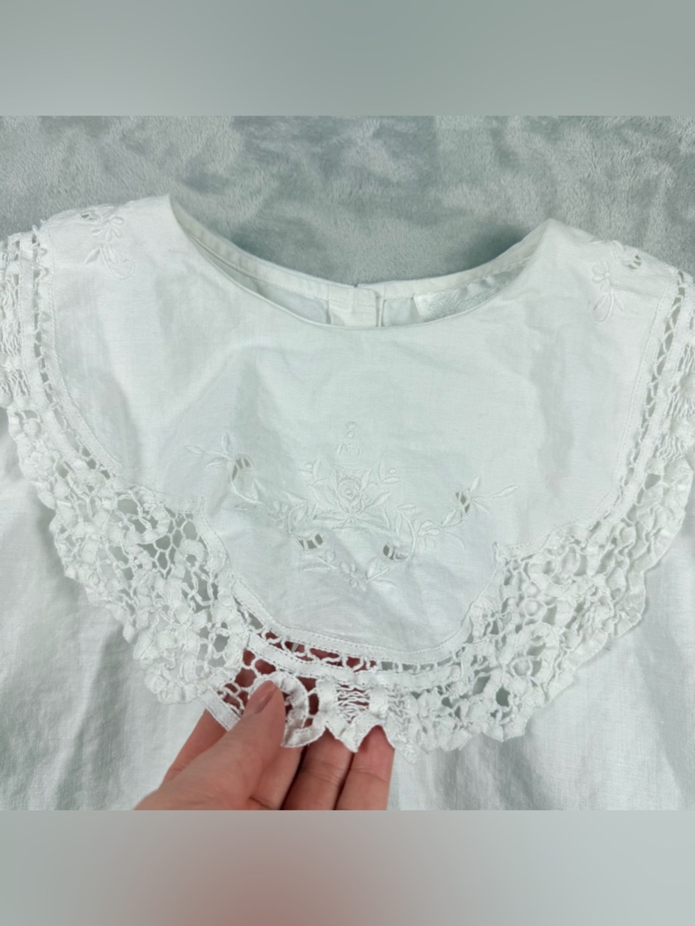 PaperWhite Embroidered Lace Collar White Blouse Button Back Cottagecore Size 10 - Picture 4 of 11